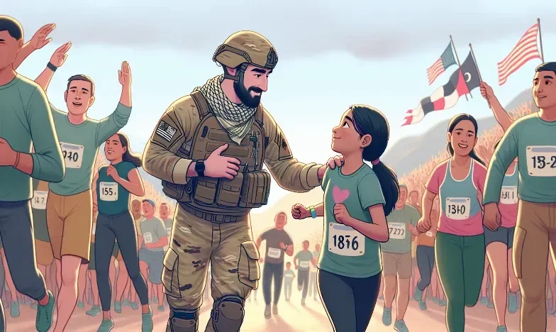 Soldier Nears Finish Line, Stops to Encourage Young Girl in Her First 5K