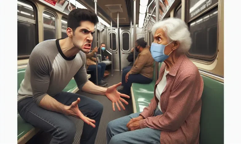 Young Man Confronts Elderly Woman Over Mask Dispute on Chicago Train